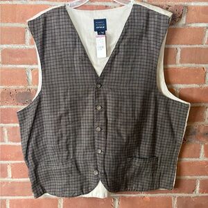ROBERT STOCK Vest Men XL Brown Tan Checkered Vtg 90s Cotton